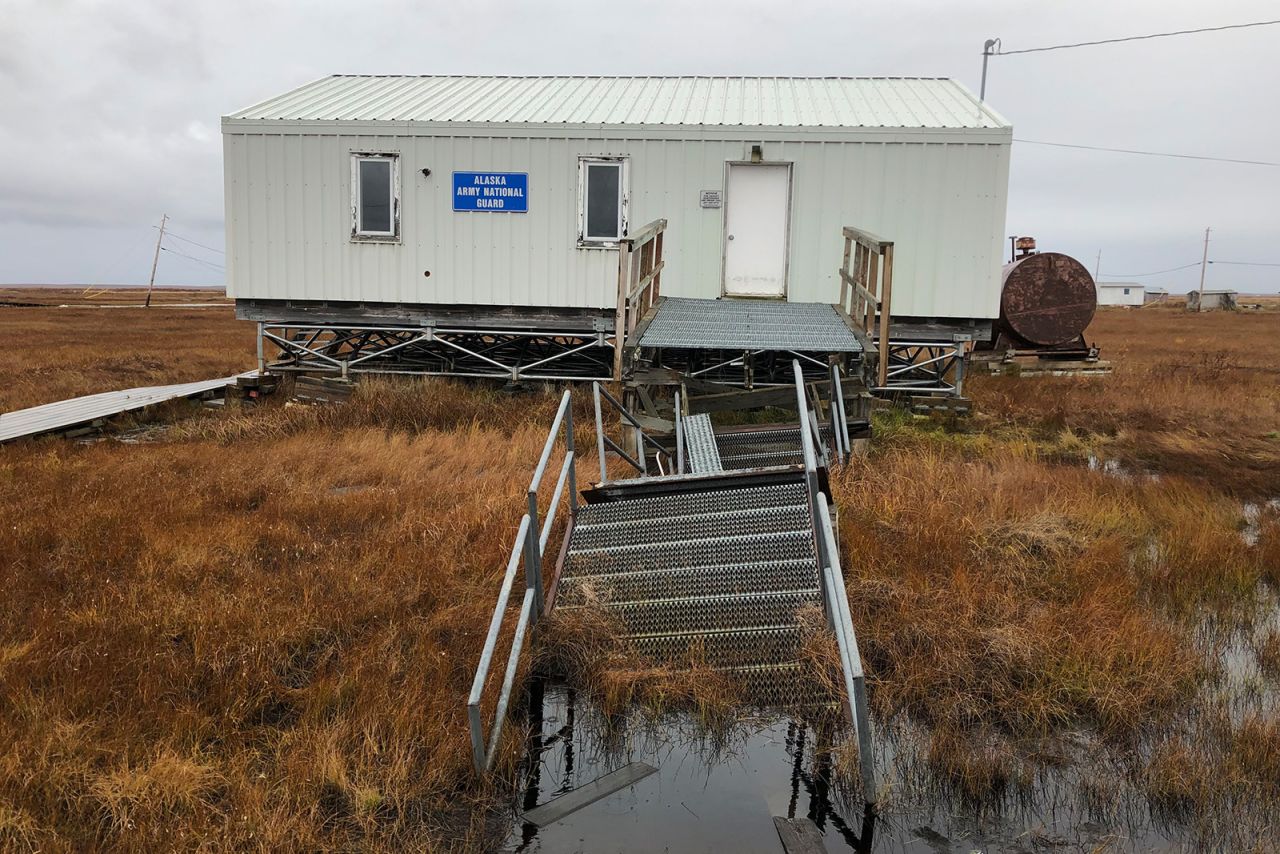 Buildings in Nunapitchuk, Alaska, are sinking as a result of thawing permafrost. (Sue Natali, Woodwell Climate Research
Center) - (The community has little solid land to build on. (Sue Natali, Woodwell Climate Research
Center))