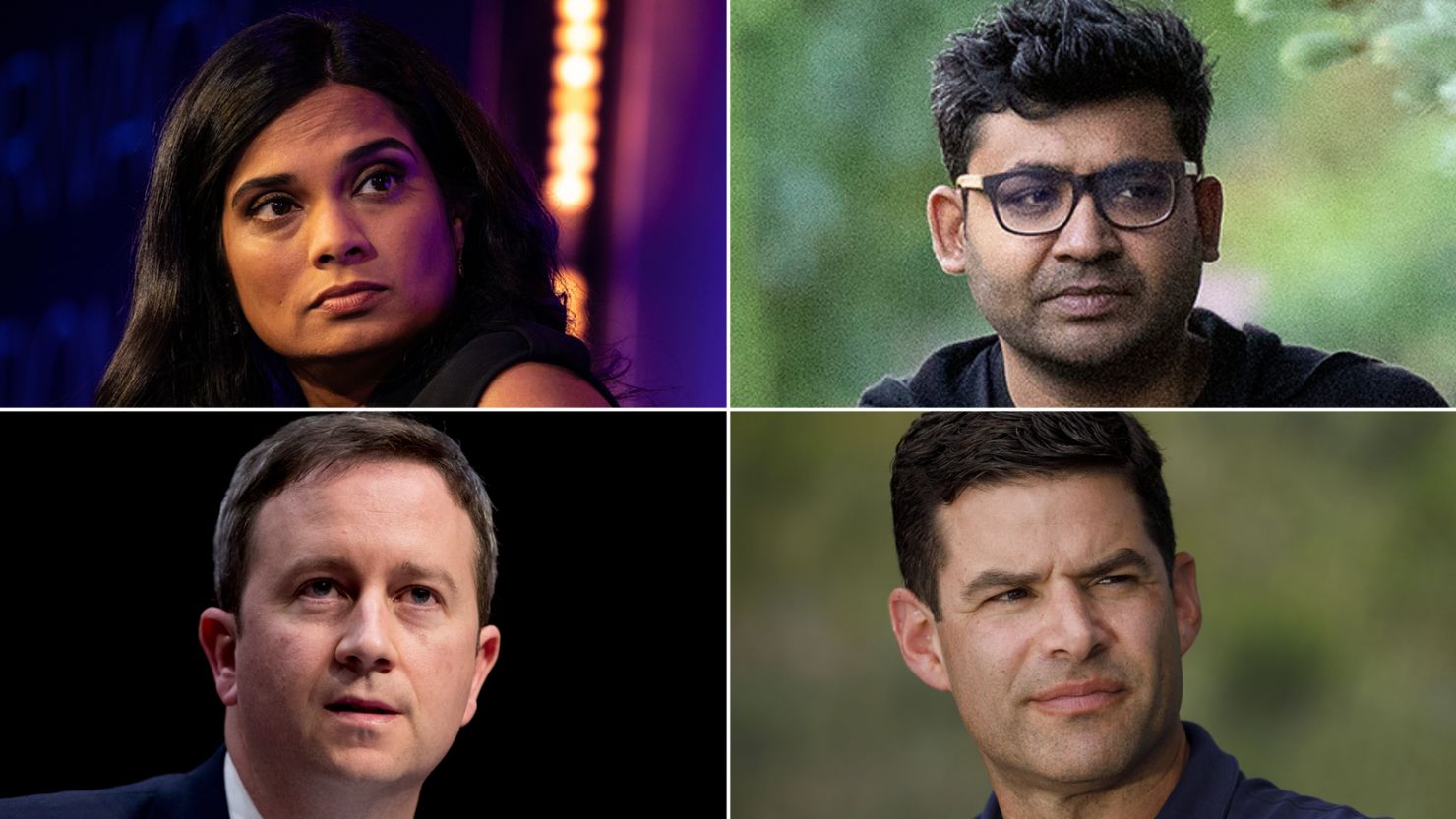 Left to right, clockwise: Twitter former executives Vijaya Gadde, Parag Agrawal, Ned Segal, Sean Edgett, who have filed a lawsuit against Elon Musk over severance payments they say they are due.