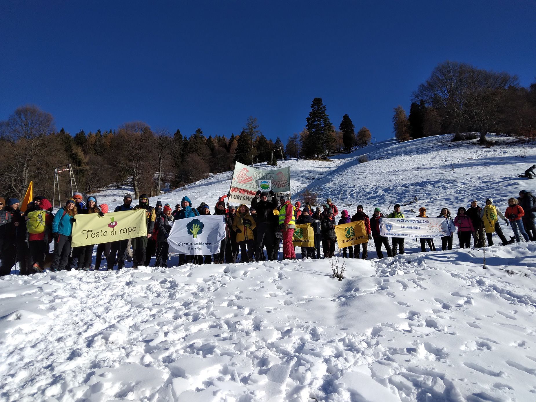 Protesters gathered on the mountain in 2022, following what they say was the season's only significant snowfall.