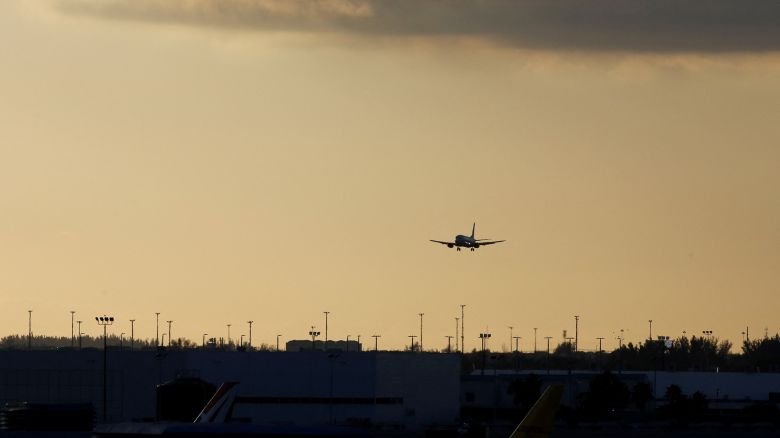 An aircraft approaches to land at Miami International Airport after the Federal Aviation Administration (FAA) said it had slowed the volume of airplane traffic over Florida due to an air traffic computer issue, in Miami, Florida, U.S. January 2, 2023.