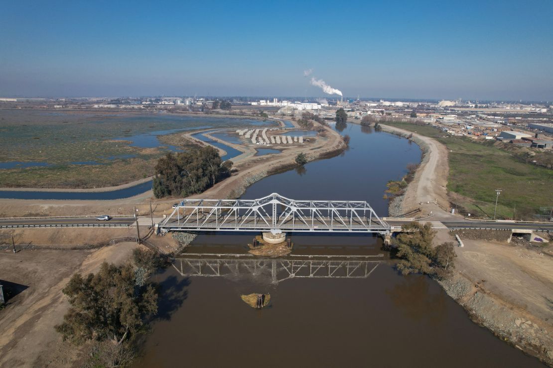 The San Joaquin River is seen cutting through residential, industrial, and agricultural lands in Stockton, California, U.S., January 26, 2023.