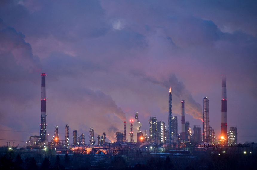 An oil refinery in the Siberian city of Omsk, Russia, seen in February 2023.