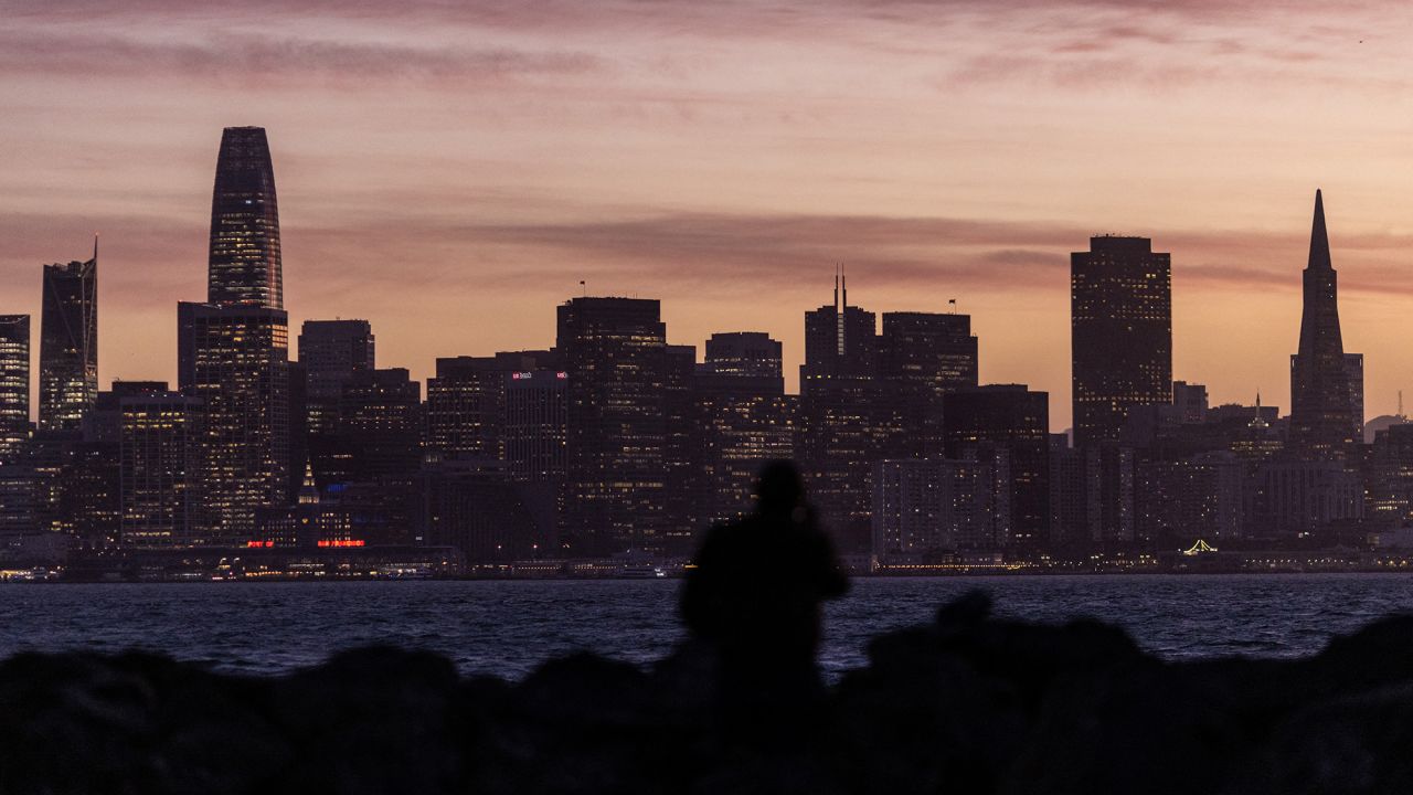 A view of San Francisco skyline as the city struggles to return to its pre-pandemic downtown occupancy rate, falling behind many other major cities around the country, according to local officials, in California, U.S., February 13, 2023.
