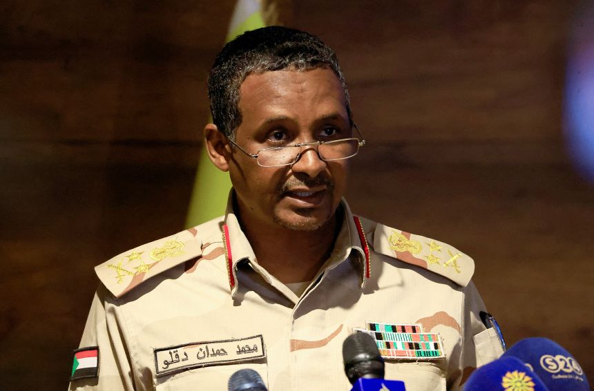 General Mohamed Hamdan Dagalo speaks during a press conference in Khartoum, Sudan, on February 19, 2023.