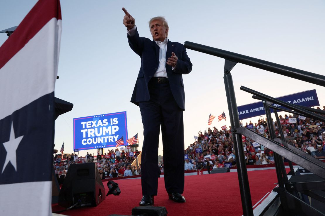 Former President Donald Trump gestures during a campaign rally in Waco, Texas, on March 25, 2023.