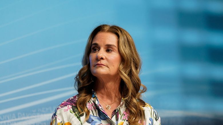 Melinda Gates, Co-chair of the Bill & Melinda Gates Foundation, participates in a panel titled "Empowering Women as Entrepreneurs and Leaders" at the 2023 Spring Meetings of the World Bank Group and the International Monetary Fund in Washington, U.S., April 13, 2023.