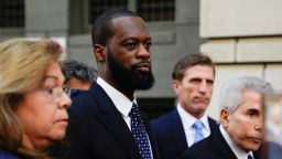 Grammy Award-winning rapper Prakazrel "Pras" Michel of the hip-hop group "The Fugees" leaves US federal court after being convicted on criminal charges that he conspired with a Malaysian financier to orchestrate a series of foreign lobbying campaigns aimed at influencing the US government, in Washington, DC on April 26, 2023.