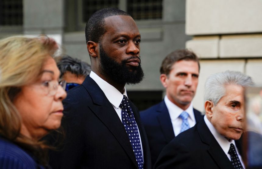 Grammy Award-winning rapper Prakazrel "Pras" Michel of the hip-hop group "The Fugees" leaves US federal court after being convicted on criminal charges that he conspired with a Malaysian financier to orchestrate a series of foreign lobbying campaigns aimed at influencing the US government, in Washington, DC on April 26, 2023.