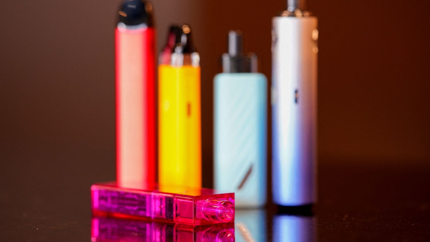 Vape pens are pictured on a counter at a vape store, in Melbourne.