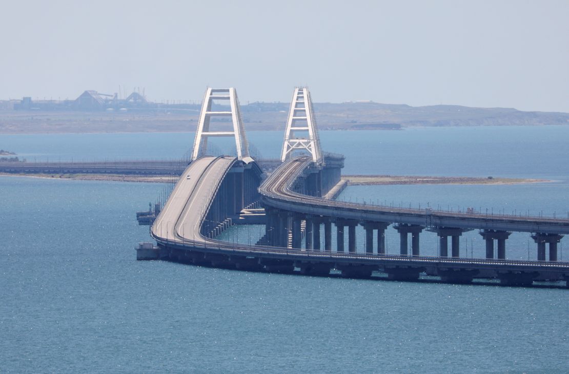 A view of the Crimean Bridge, the only direct link between Russia and the occupied Crimean peninsula.