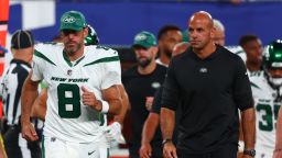 New York Jets quarterback Aaron Rodgers and former head coach Robert Saleh.