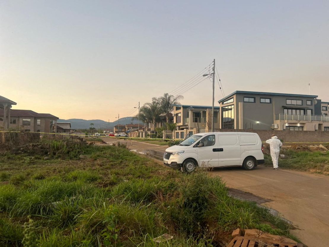A view shows a crime scene after at least 18 cash-in-transit robbers were shot and killed during a shootout with a specialist police unit in Makhado, Limpopo, South Africa, September 1, 2023.