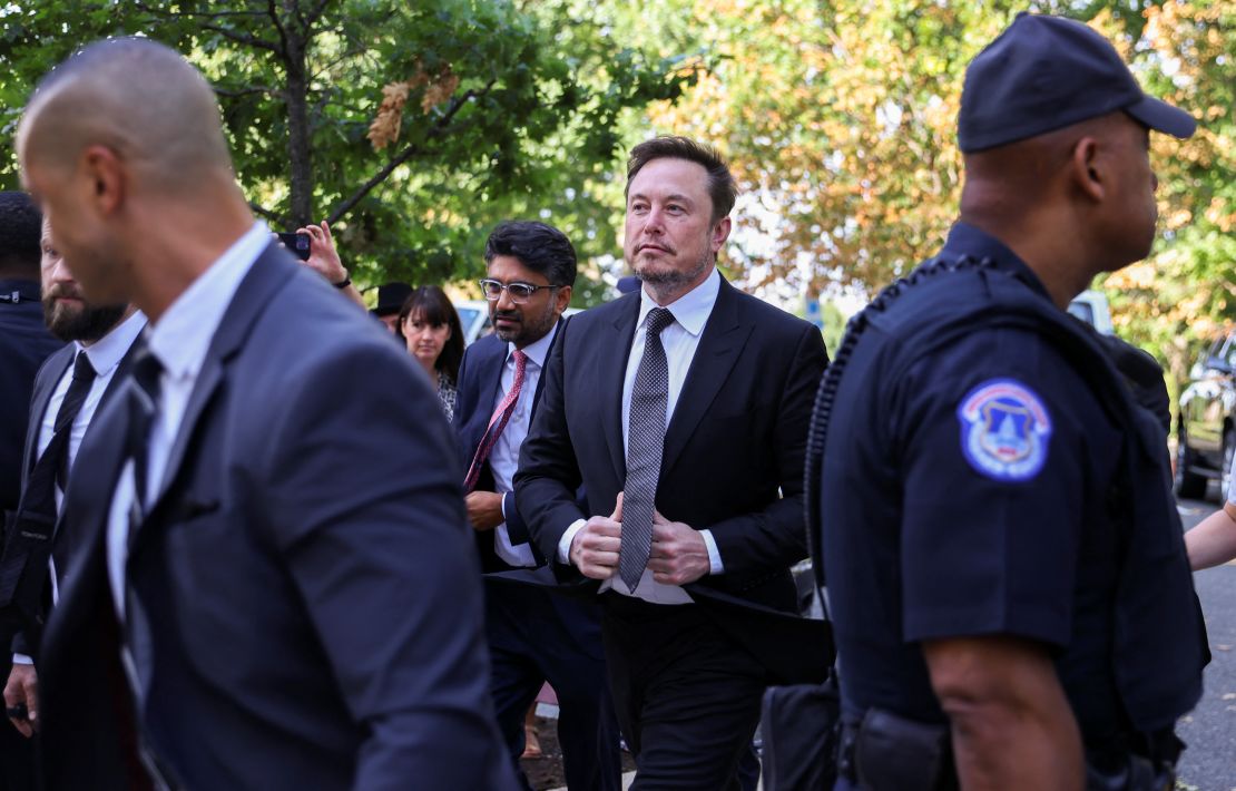 Tesla CEO Elon Musk arrives for a bipartisan Artificial Intelligence (AI) Insight Forum for all U.S. senators hosted by Senate Majority Leader Chuck Schumer (D-NY) at the U.S. Capitol in Washington, U.S., September 13, 2023.