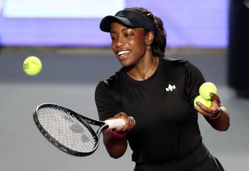 Sachia Vickery celebrates after winning her round of 64 match against Danielle Collins at Guadalajara Open in September 2023.