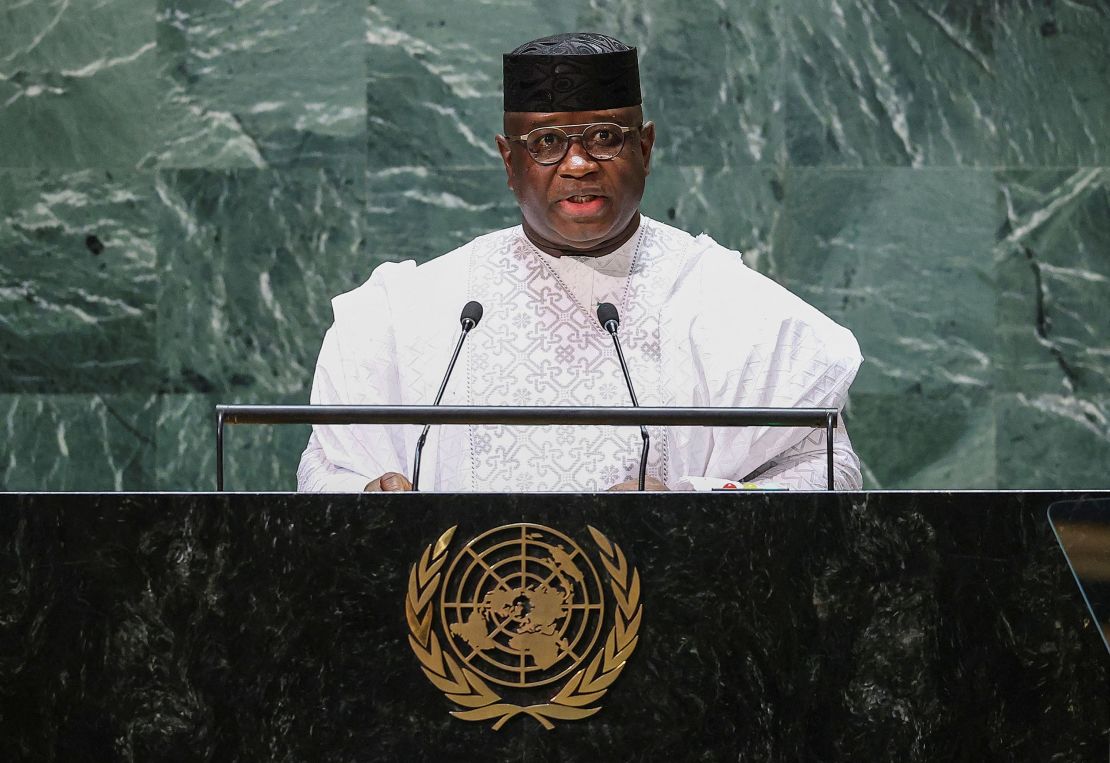 Sierra Leone's President Julius Maada Bio addresses the 78th Session of the UN General Assembly in New York City on September 20, 2023.