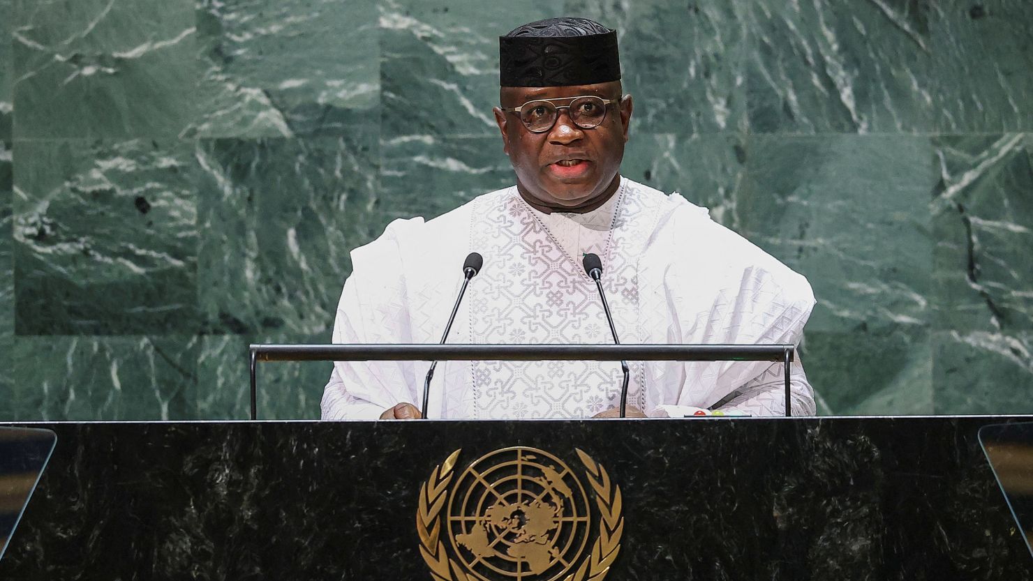 Sierra Leone's President Julius Maada Bio addresses the 78th Session of the U.N. General Assembly in New York City, on September 20, 2023.