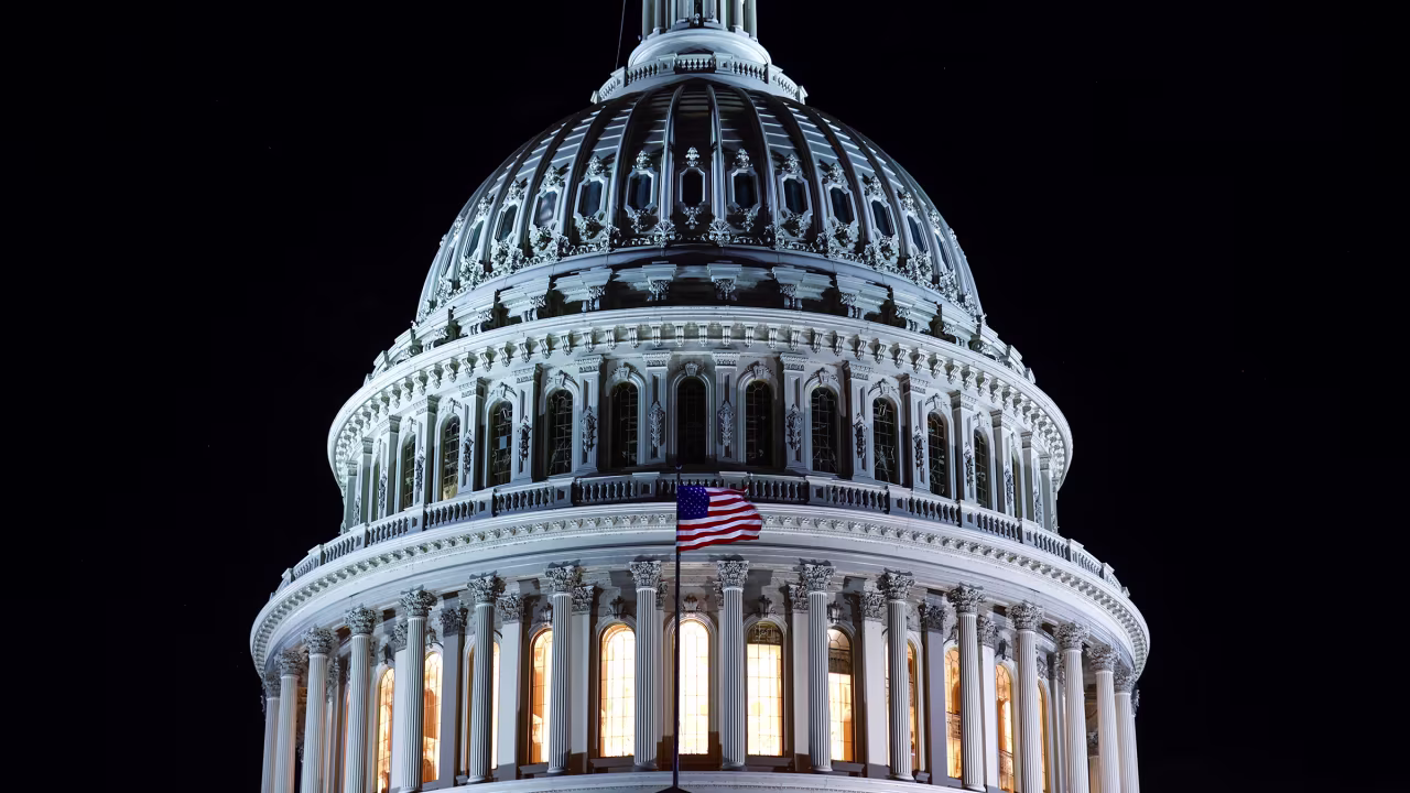 The U.S. Capitol is seen on the night of October 9, 2023.