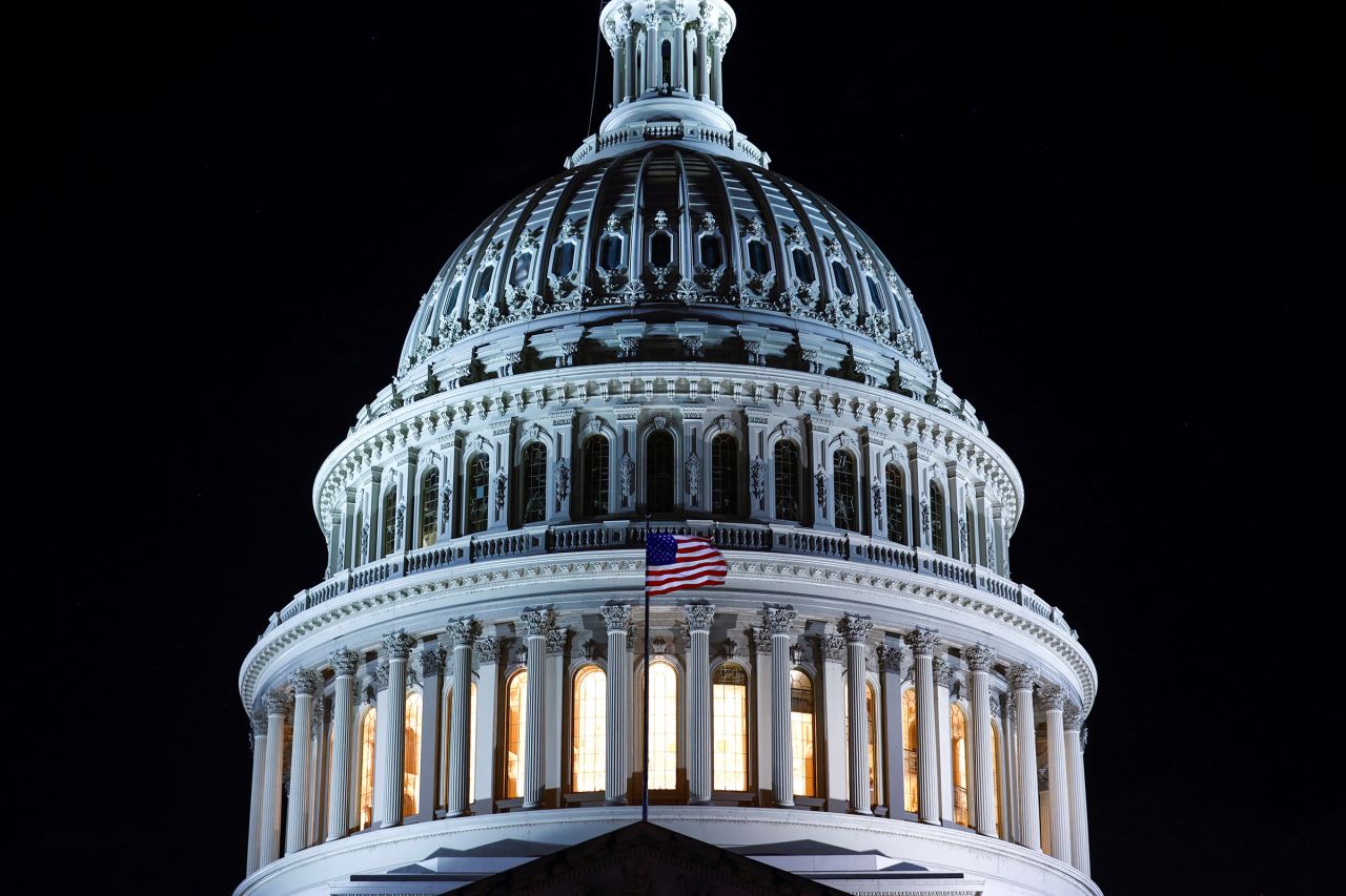 The U.S. Capitol Building photographed on the night of October 9, 2023.