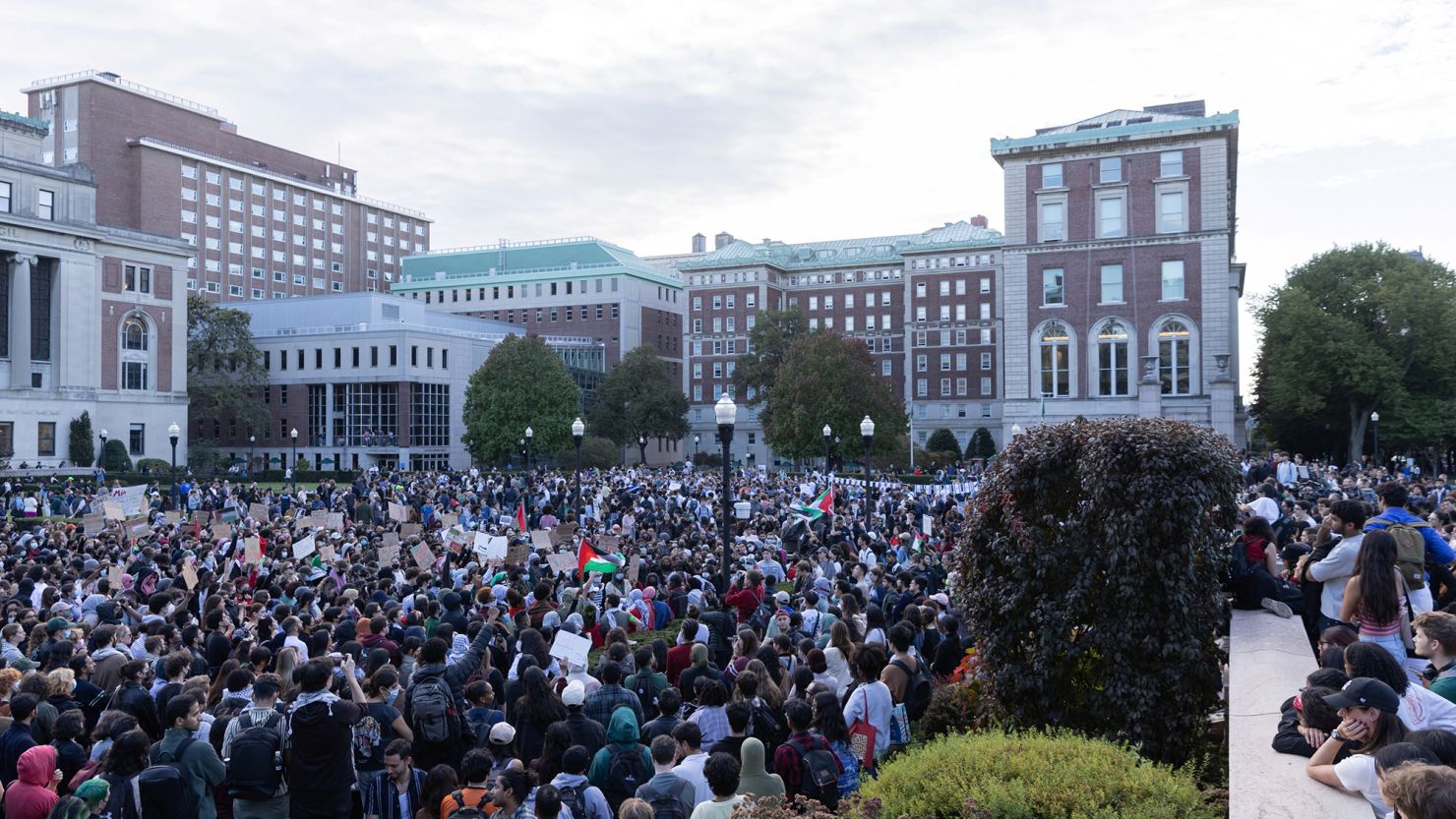 Students protest at Columbia University in New York City on October 12, 2023.
