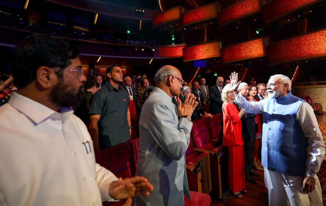 Indian Prime Minister Narendra Modi at the opening of the 141st Session of the International Olympic Committee (IOC) in Mumbai on October 14, 2023.