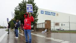 United Auto Workers (UAW) members strike at a General Motors assembly plant that builds the U.S. automaker's full-size sport utility vehicles, in another expansion of the strike in Arlington, Texas, U.S. October 24, 2023.