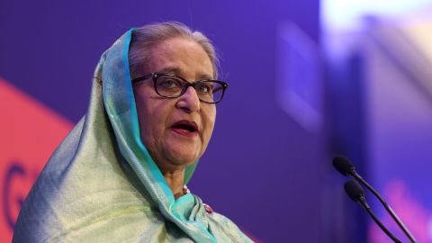 Prime Minister of Bangladesh Sheikh Hasina addresses the EU Global Gateway Forum 2023, in Brussels, Belgium October 25, 2023. REUTERS/Johanna Geron