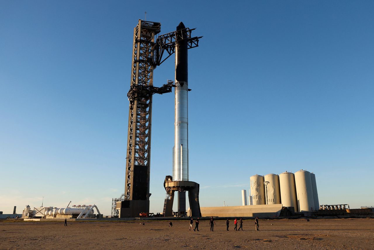 SpaceX's Starship spacecraft atop its powerful Super Heavy rocket in Boca Chica, Texas, in November 2023.