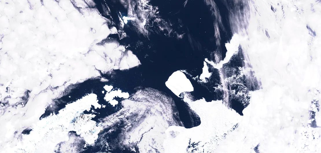 Una imagen satelital del iceberg A23a visto en la Antártida en noviembre de 2023.