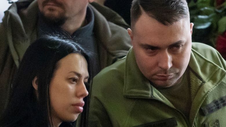 In this January 2023 photo, Ukraine's Military Intelligence chief Kyrylo Budanov and his wife Marianna attend a memorial ceremony for Ukrainian interior minister, his deputy and officials who died in helicopter crash near Ukrainian capital, amid Russia's attack on Ukraine, in Kyiv.
