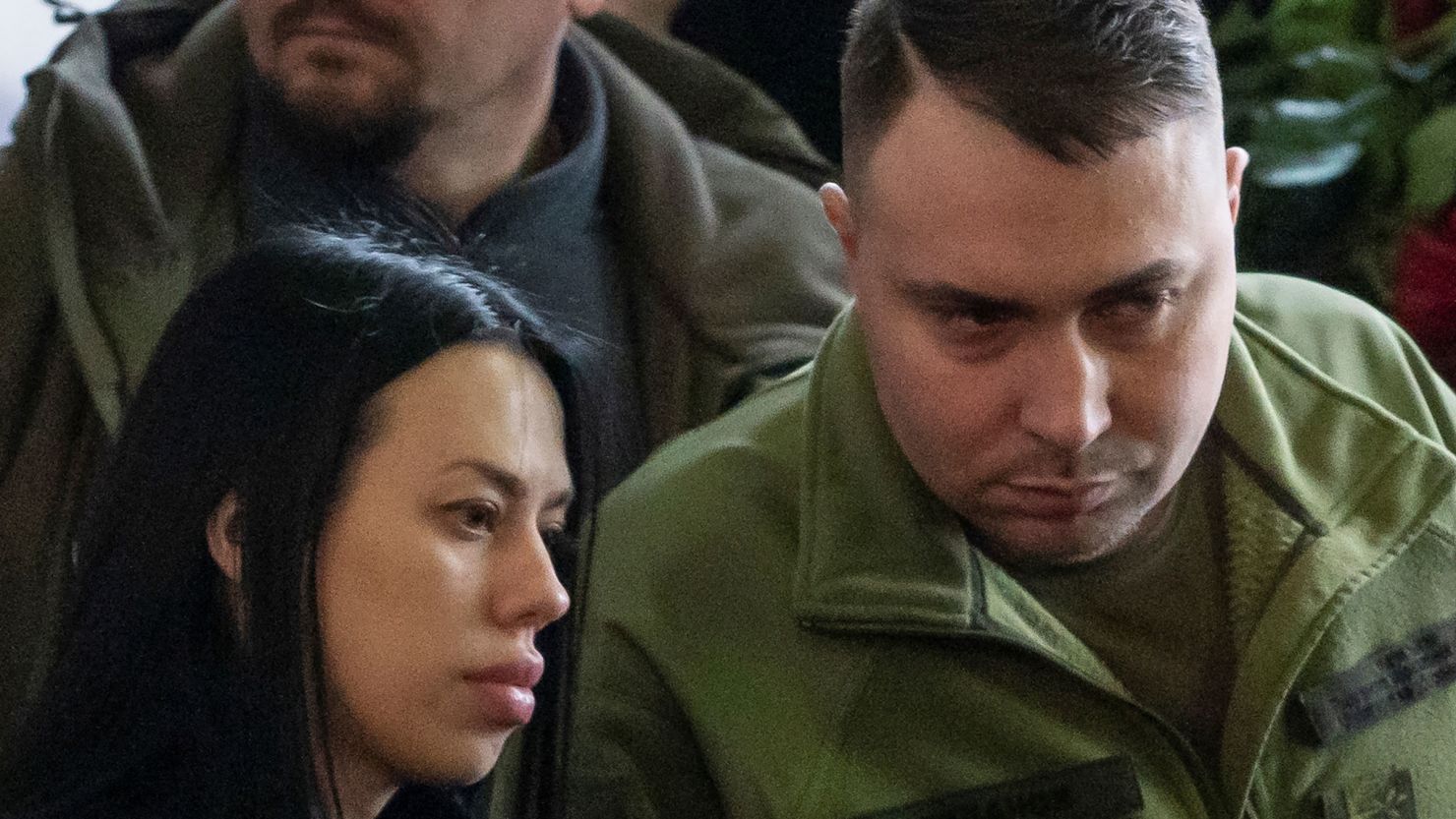 In this January 2023 photo, Ukraine's Military Intelligence chief Kyrylo Budanov and his wife Marianna attend a memorial ceremony for Ukrainian interior minister, his deputy and officials who died in helicopter crash near Ukrainian capital, amid Russia's attack on Ukraine, in Kyiv.