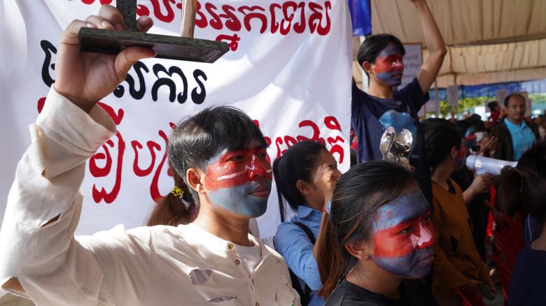 Youth activists from the group Mother Nature Cambodia, attend an event for Human Rights Day in Phnom Penh, Cambodia, on December 10, 2023.