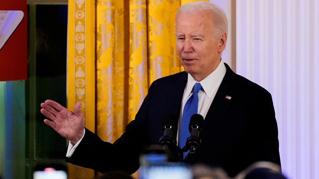 U.S. President Joe Biden delivers remarks during a Hanukkah reception at the White House in Washington, U.S., December 11, 2023. REUTERS/Elizabeth Frantz/Pool
