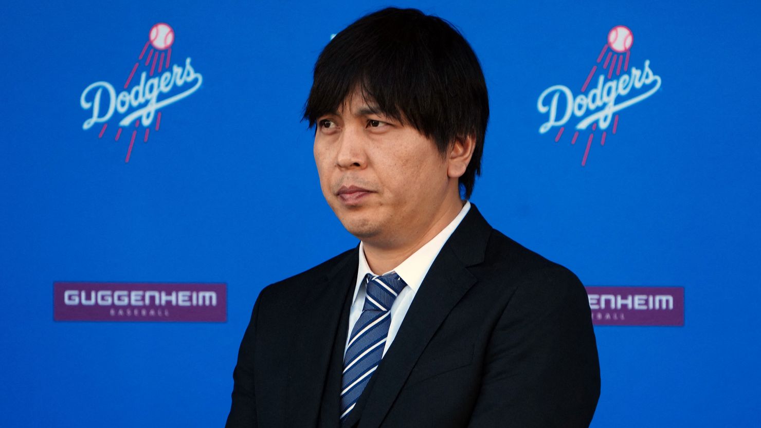 Ippei Mizuhara, then the translator for Los Angeles Dodgers star Shohei Ohtani, is seen during an introductory news conference at Dodger Stadium in December.