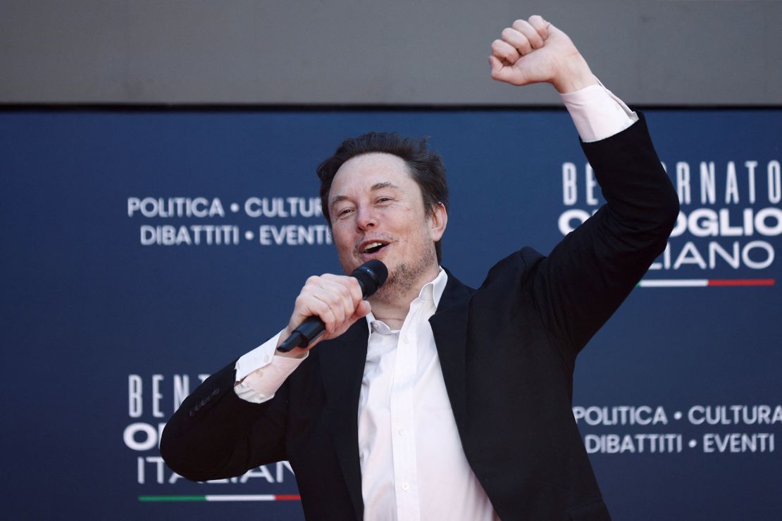 Elon Musk attends the political festival Atreju organised by Italian Prime Minister Giorgia Meloni's Brothers of Italy party, in Rome on December 16, 2023.