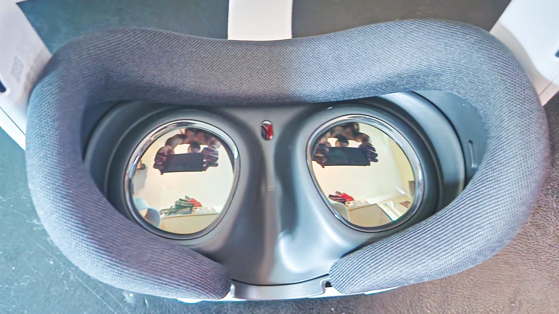 The inside padding and screens of a virtual reality headset.