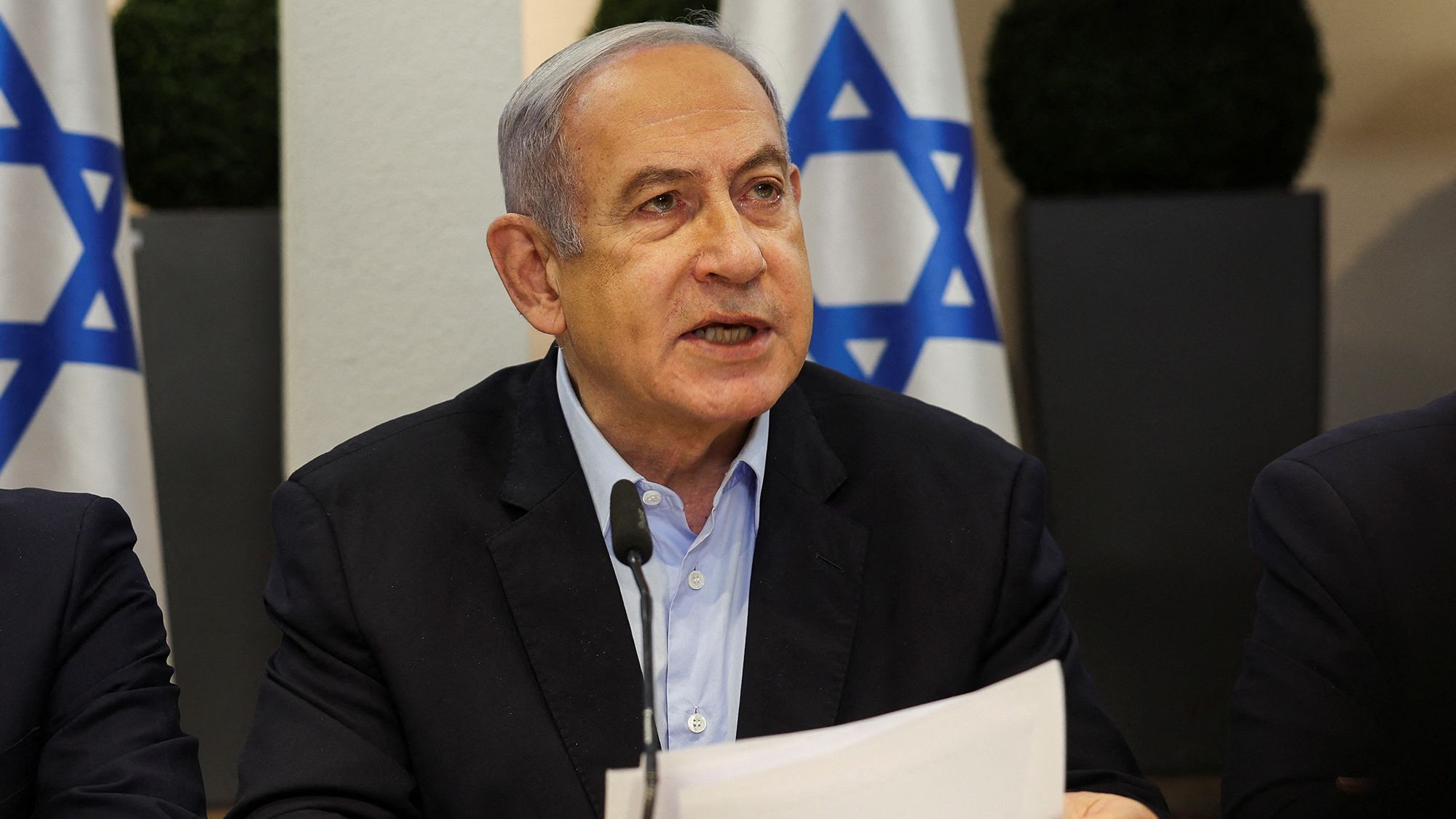 Israeli Prime Minister Benjamin Netanyahu speaks during the weekly cabinet meeting in Tel Aviv, Israel, in January.