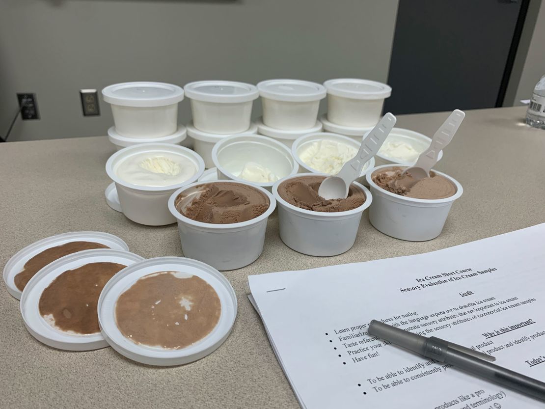 Ice cream samples in a sensory evaluation class.