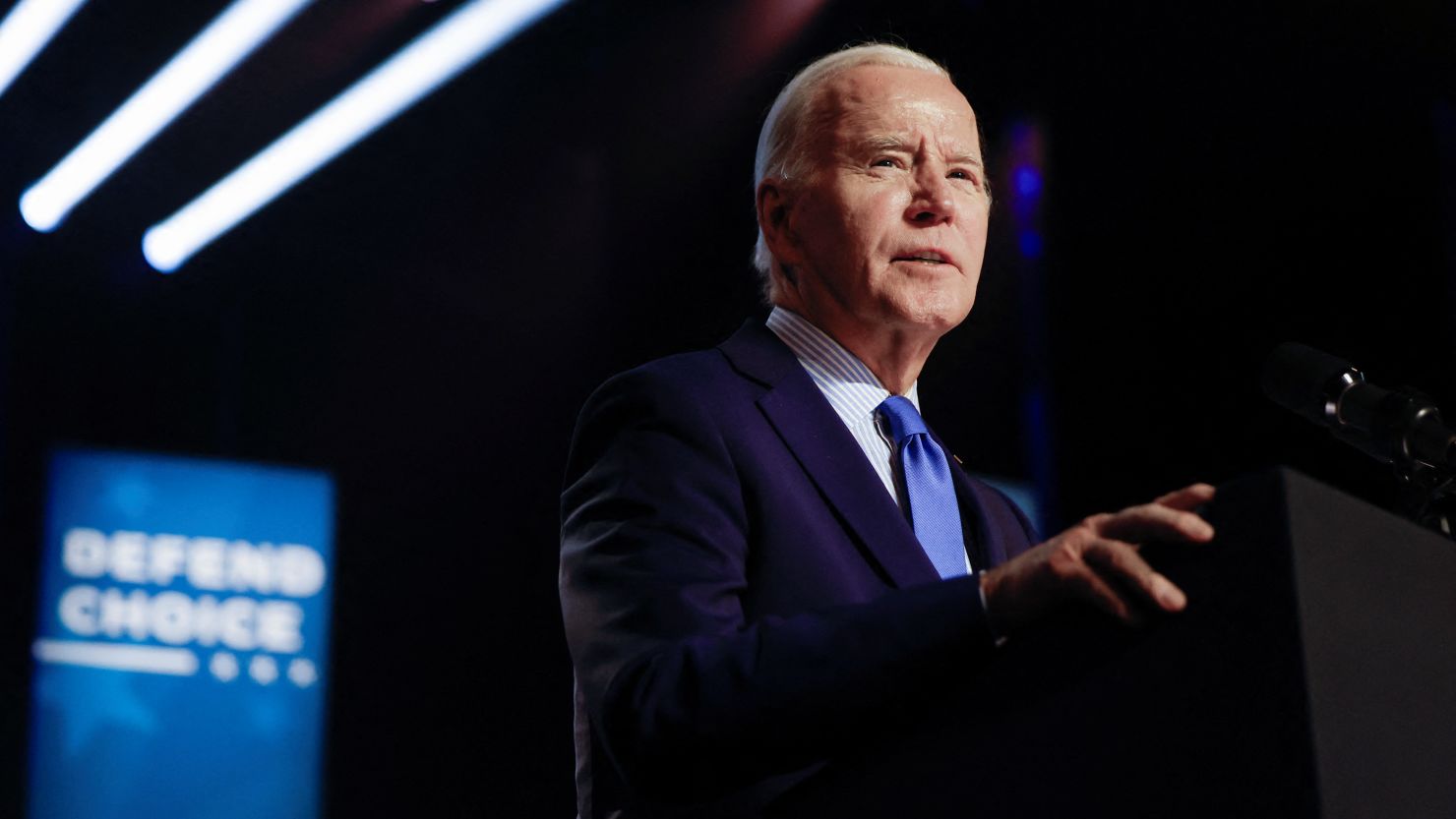 President Joe Biden delivers remarks at a campaign event focused on abortion rights at in Manassas, Virginia, on January 23, 2024.