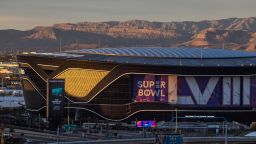 The rising sun illuminates the Allegiant Stadium, where Super Bowl LVIII will take place, in Las Vegas, Nevada, U.S., January 24, 2024.