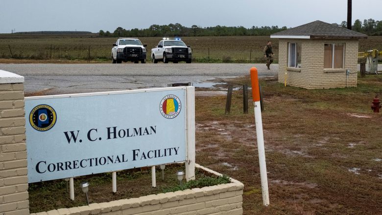 Law enforcement monitors the gate at Holman Correctional Facility in Atmore, Alabama, before Kenneth Smith's January 25 execution by asphyxiation using pure nitrogen.