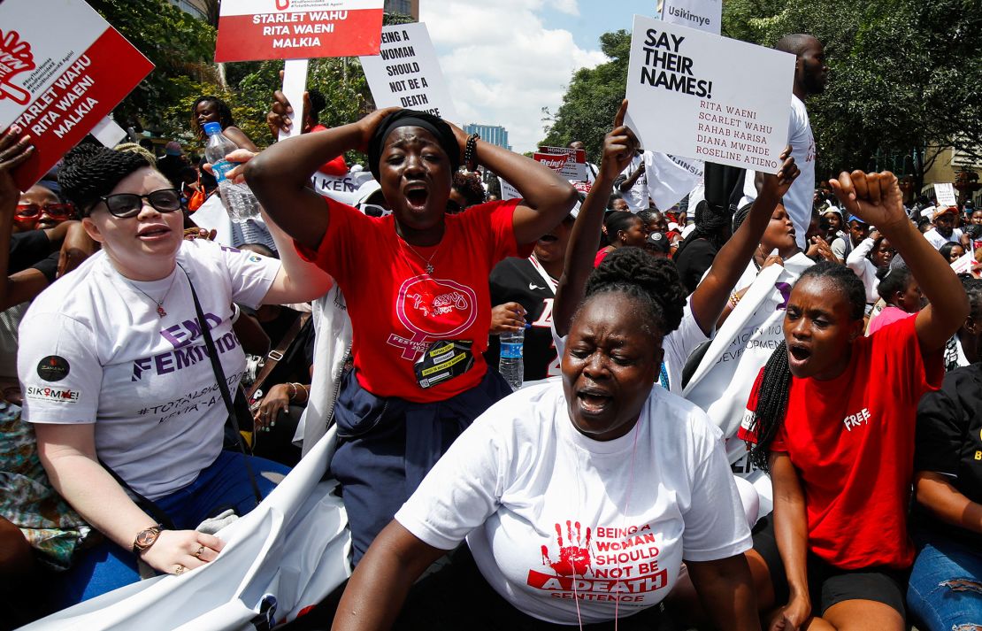 Last year was the deadliest for women in Kenya, with 170 reported killed, including 127 femicides, according to <a href="https://www.africadatahub.org/femicide-kenya" target="_blank">Africa Data Hub</a>. Here, activists attend a rally against femicide in Nairobi, in January 2024.