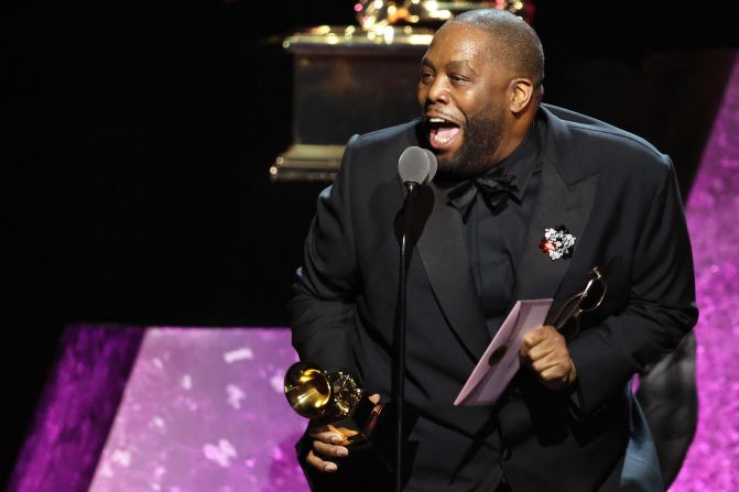 Killer Mike accepts the award for best rap album ("Michael") before the live show. He won three Grammys, <a href="https://www.cnn.com/2024/02/04/entertainment/killer-mike-arrested-grammys/index.html">but he was also booked Sunday on a misdemeanor battery charge</a>, according to the Los Angeles Police Department. The department said he was detained and handcuffed for a physical altercation that took place on a block adjacent to the Crypto.com Arena where the Grammys were held. “There was some confusion around which door my team and I should enter,” the rapper said in a statement the next day. “We experienced an over-zealous security guard.” He expressed confidence that he would be cleared of wrongdoing.