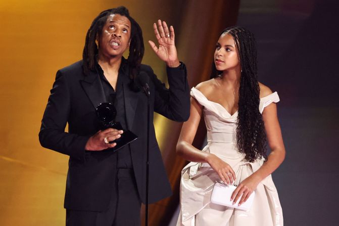 Rapper Jay-Z, with his daughter Blue Ivy Carter, accepts the Dr. Dre Global Impact Award. He used his speech <a href="https://www.cnn.com/2024/02/04/entertainment/jay-z-academy-grammys-speech">to get some things off his chest</a>, including the fact that his wife, Beyoncé, has never won album of the year despite having a record 32 Grammys.