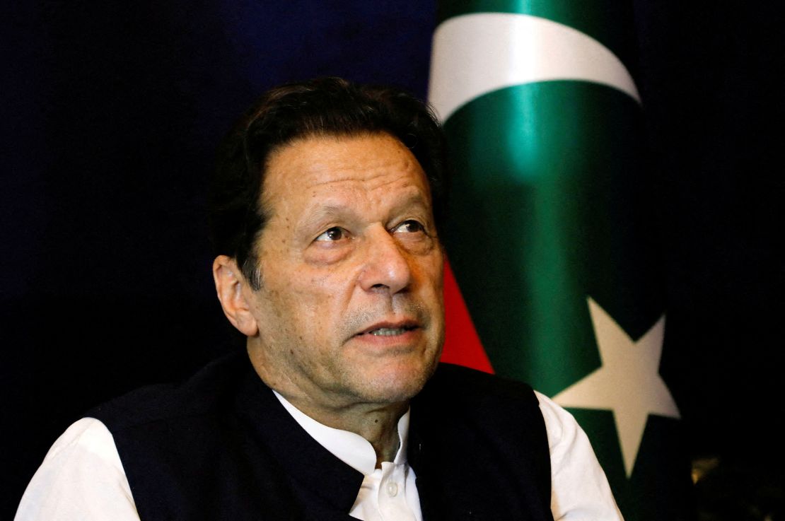 Former Pakistani Prime Minister Imran Khan speaking in Lahore, Pakistan March 17, 2023.