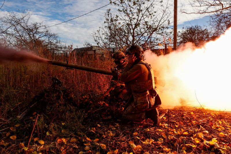 Members of Ukraine's National Guard Omega Special Purpose fire a SPG-9 anti-tank grenade launcher toward Russian troops in the front line town of Avdiivka, amid Russia's attack on Ukraine, in Donetsk region, Ukraine November 8, 2023.