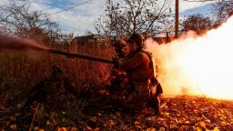 Members of Ukraine's National Guard Omega Special Purpose fire a SPG-9 anti-tank grenade launcher toward Russian troops in the front line town of Avdiivka, amid Russia's attack on Ukraine, in Donetsk region, Ukraine November 8, 2023.
