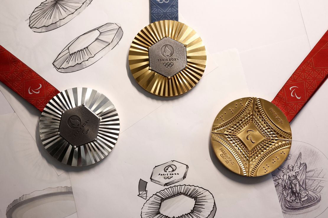 PA Paris 2024 Olympic Games gold medal is seen on display with Paralympic Games gold and silver medals at Chaumet jewellery REUTERS/Benoit Tessier