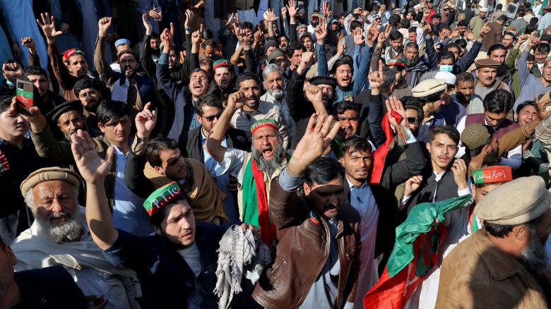 Supporters of former Prime Minister Imran Khan's party, the Pakistan Tehreek-e-Insaf (PTI) demand free and fair results of the election, in Peshawar, Pakistan, February 9, 2024.