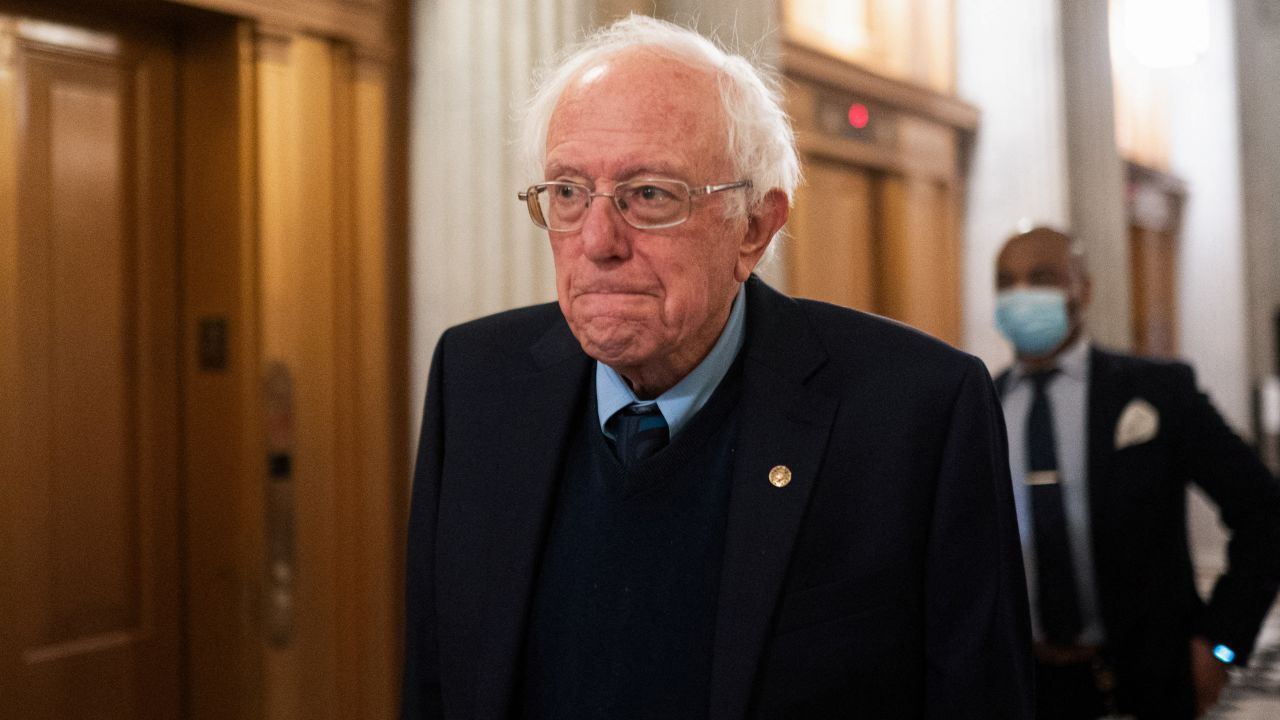Sen. Bernie Sanders arrives at the Senate Chamber ahead of vote to begin work on a bill that includes aid for Ukraine, Israel and Taiwan in Washington, DC, on February 9. 