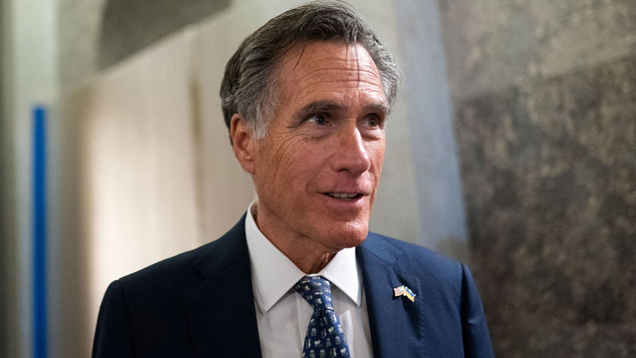 U.S. Senator Mitt Romney (R-UT) speaks with members of the media ahead of a Senate vote to begin work on a bill that includes aid for Ukraine, Israel and Taiwan in Washington, U.S., February 9, 2024. REUTERS/Nathan Howard”